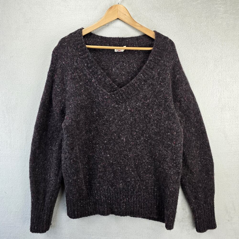 Faherty Driftwood Donegal Sweater Women Medium Wool Alpaca Speckled BlackBerry